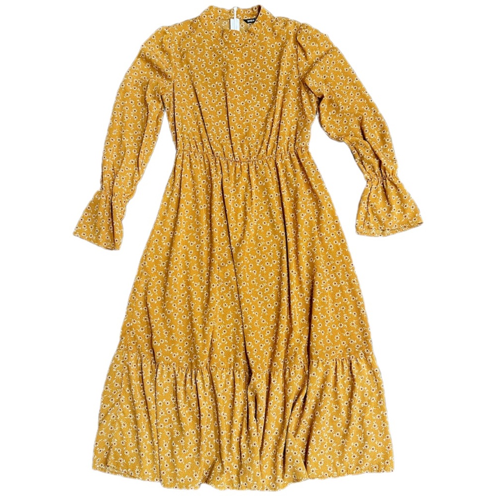 SHEIN Mustard Floral Long Sleeve Dress